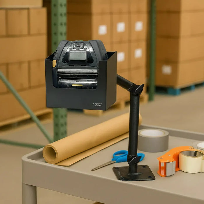 Heavy-Duty Metal Swing Arm Mount and Zebra Mobile Printer Holder