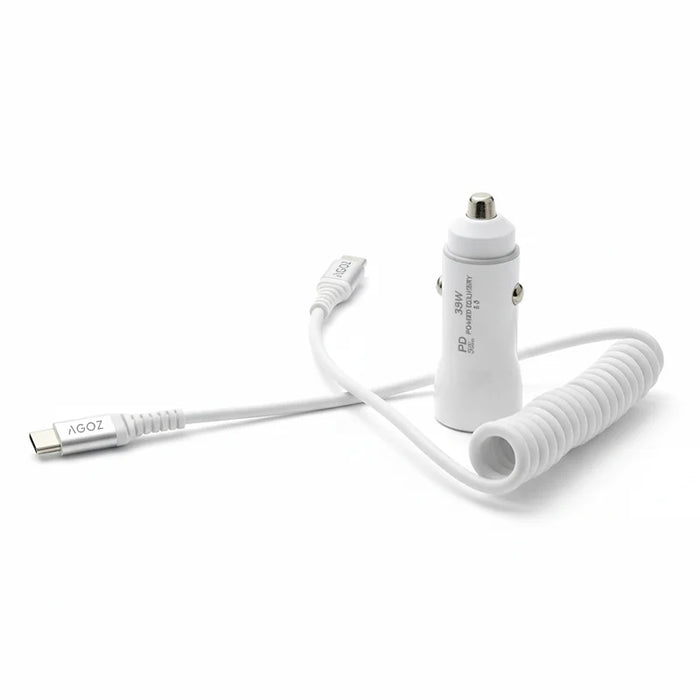 38W Fast Car Charger and USB-C to USB-C Coiled Cable