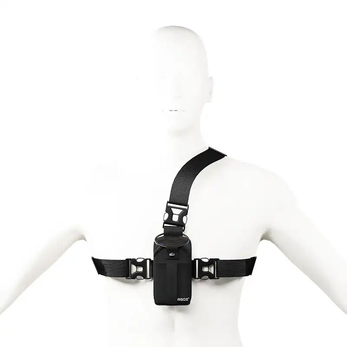 AgozTech chest harness pouch for Keyence handheld scanner displayed on a mannequin to show front body placement and strap fit