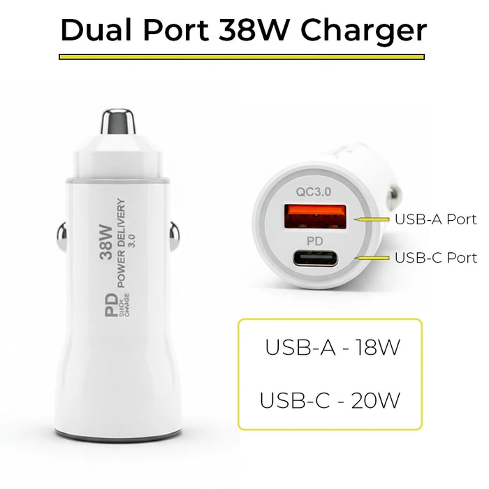 38W Fast Car Charger & USB-C Coiled Cable for Omnipod 5