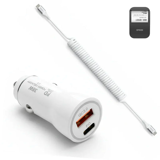38W Fast Car Charger & USB-C Coiled Cable for Epson Mobilink TM-P20II Mobile Printer