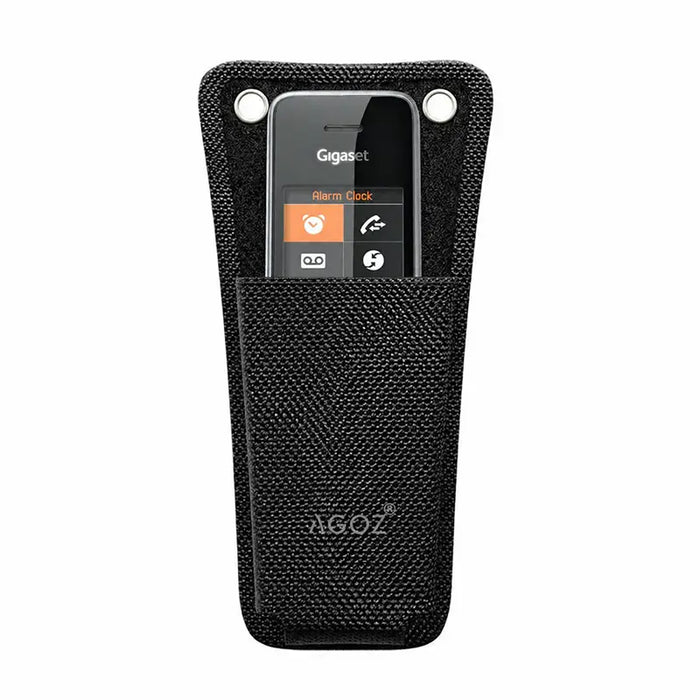 Gigaset wireless phone secured in an Agoz canvas belt case