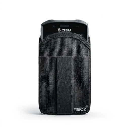 AgozTech black holster case holding Zebra TC73 handheld mobile computer, front view